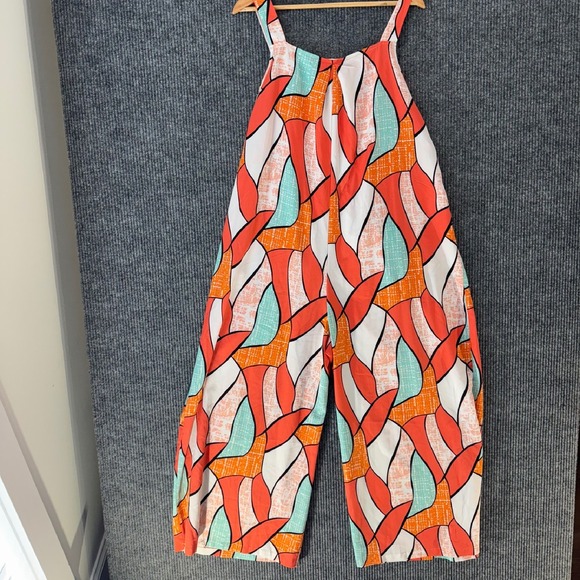 SHEIN Jumpsuit Wide Leg Abstract Print Sleeveless Strap Casual Romper L‎ Boho - Picture 2 of 9